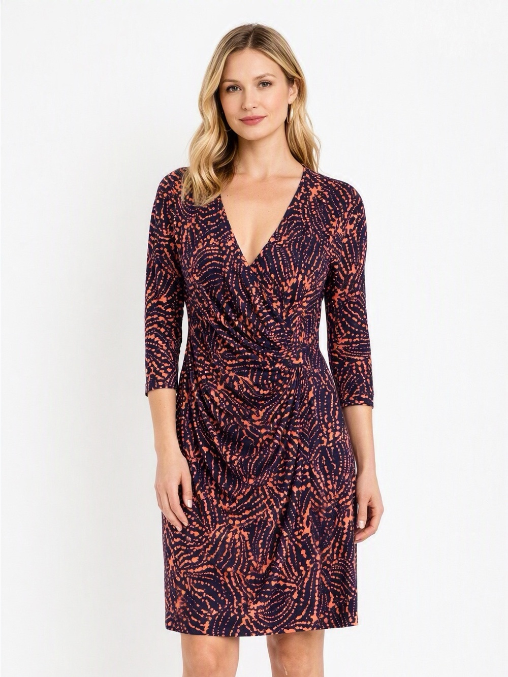 Laundry by Design Los Angeles Navy Orange Wrap Midi Dress Size Large